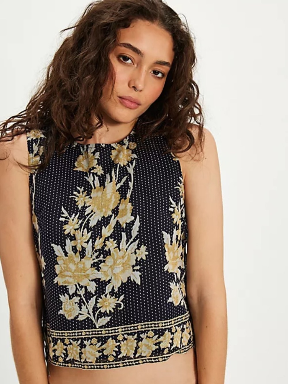 Free People Faded Gardens Navy Blue Top